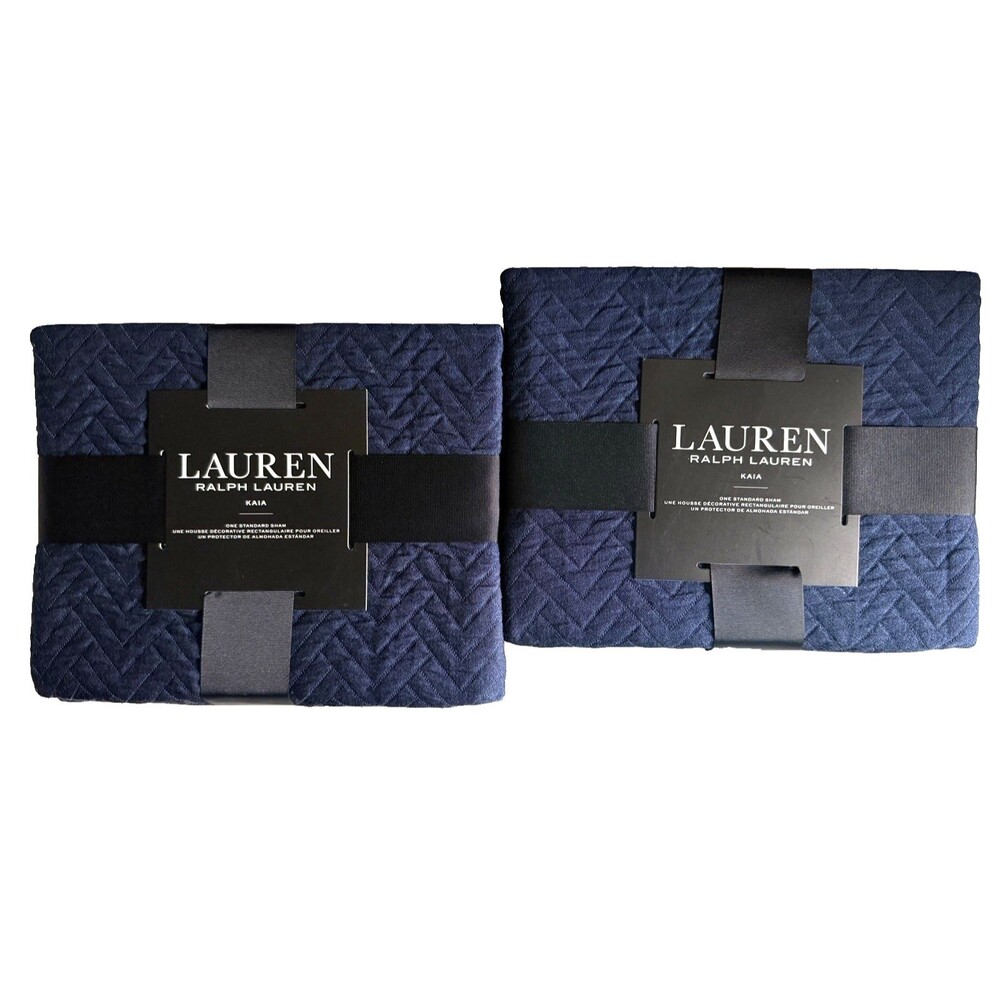 Ralph Lauren Kaia Matelassé Standard Pillow Sham Shams 20X 26" Navy Set of 2